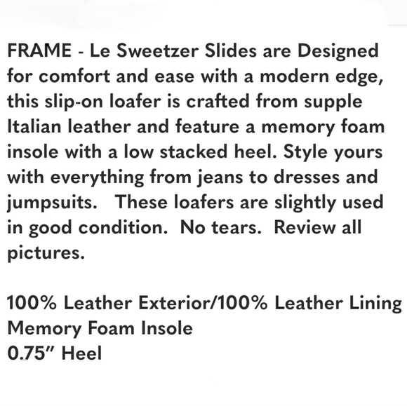 FRAME Le Sweetzer Loafers Italian Leather Black Sz 11 - Picture 7 of 7